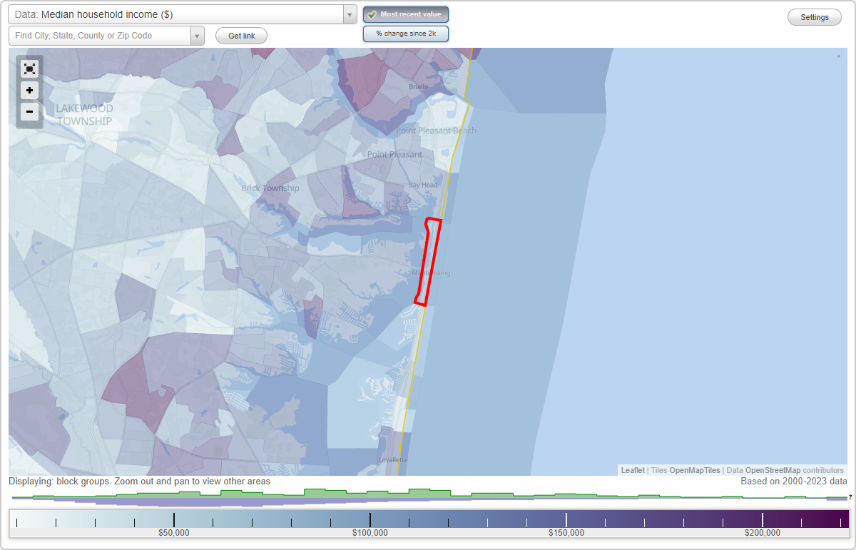 Mantoloking, New Jersey (NJ) map, earnings map, and wages data