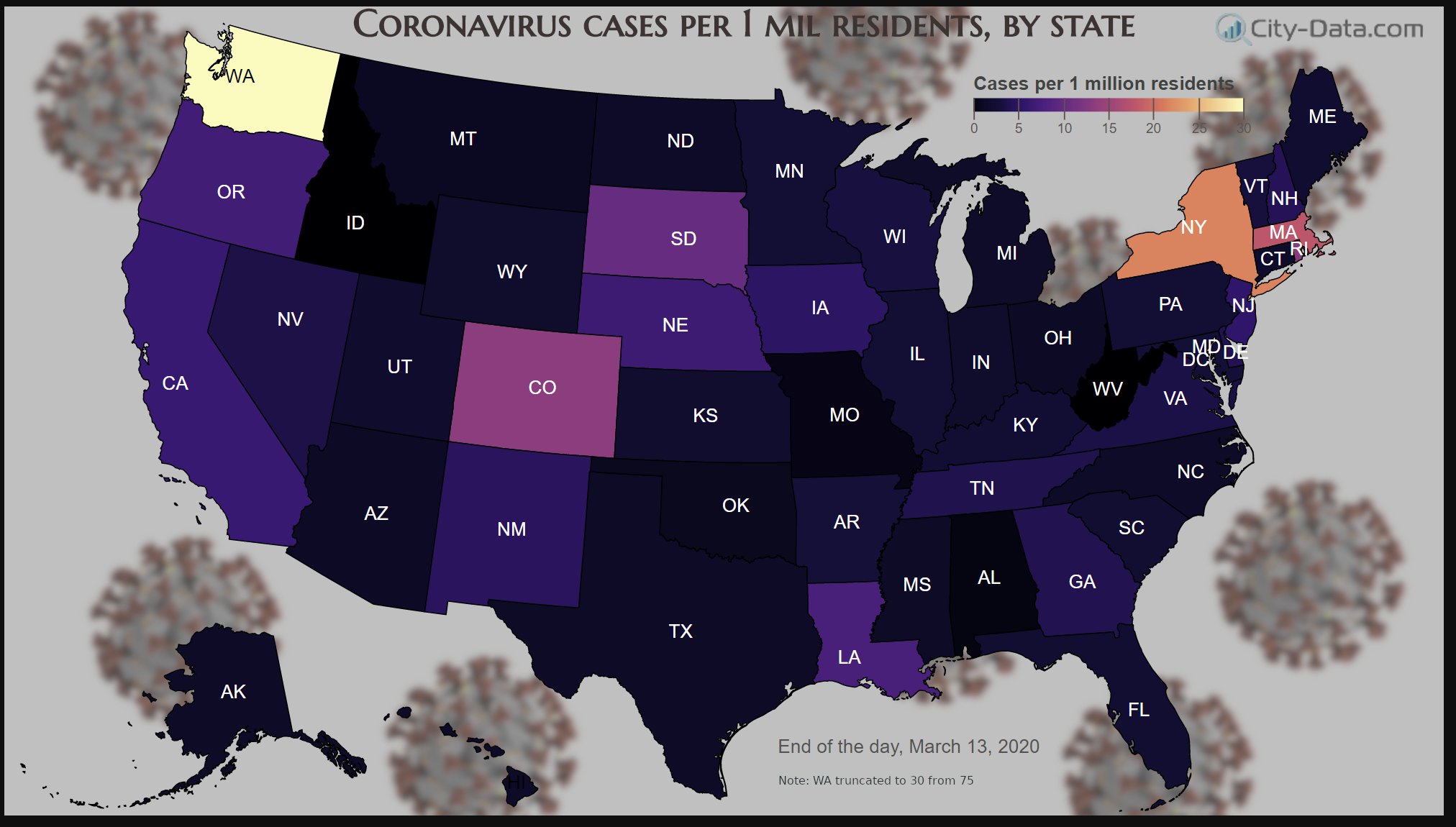 Coronavirus (COVID-19) cases per 1 million residents by state