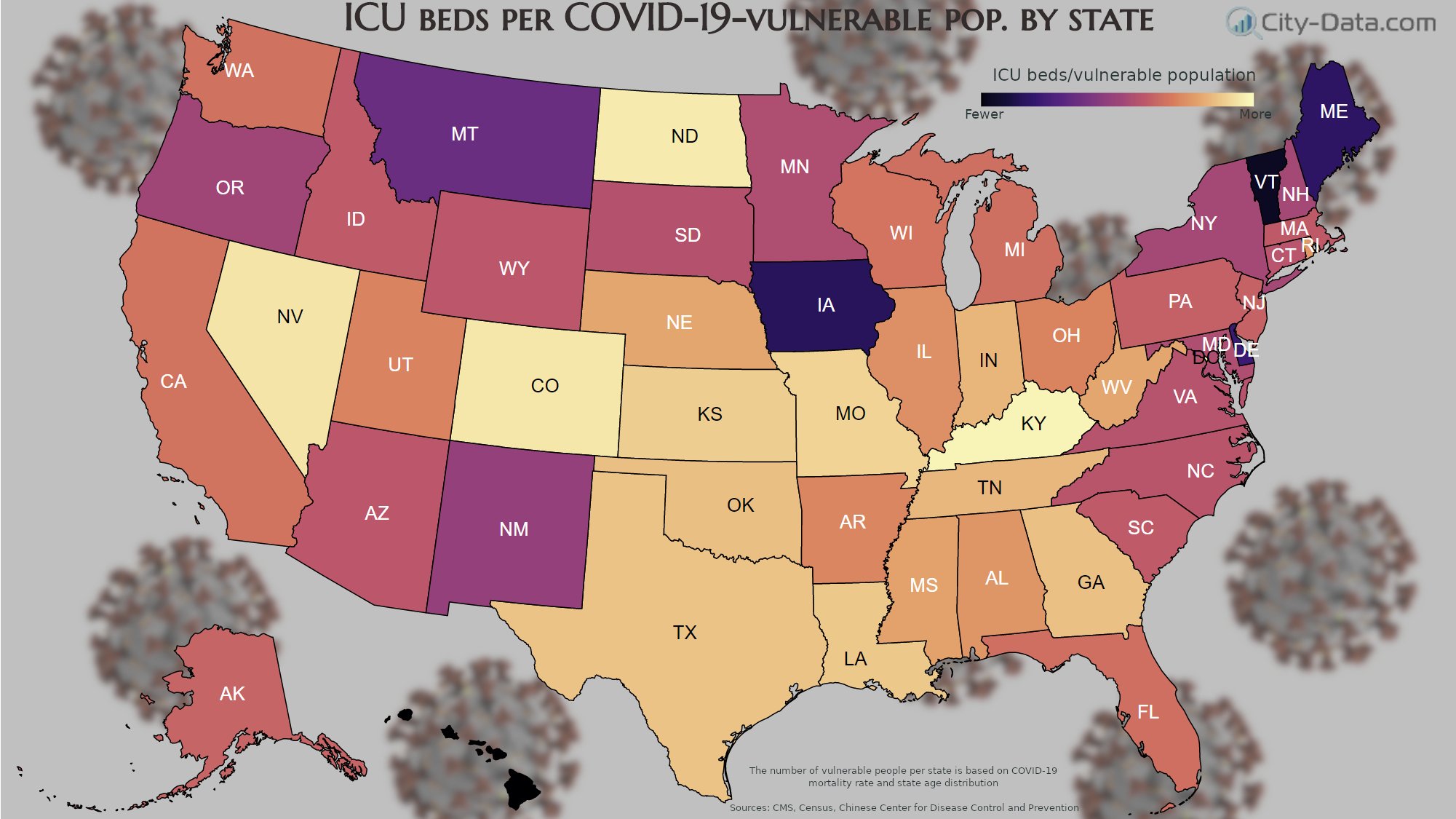 ICU beds per Coronavirus (COVID-19)-vulnerable population by state